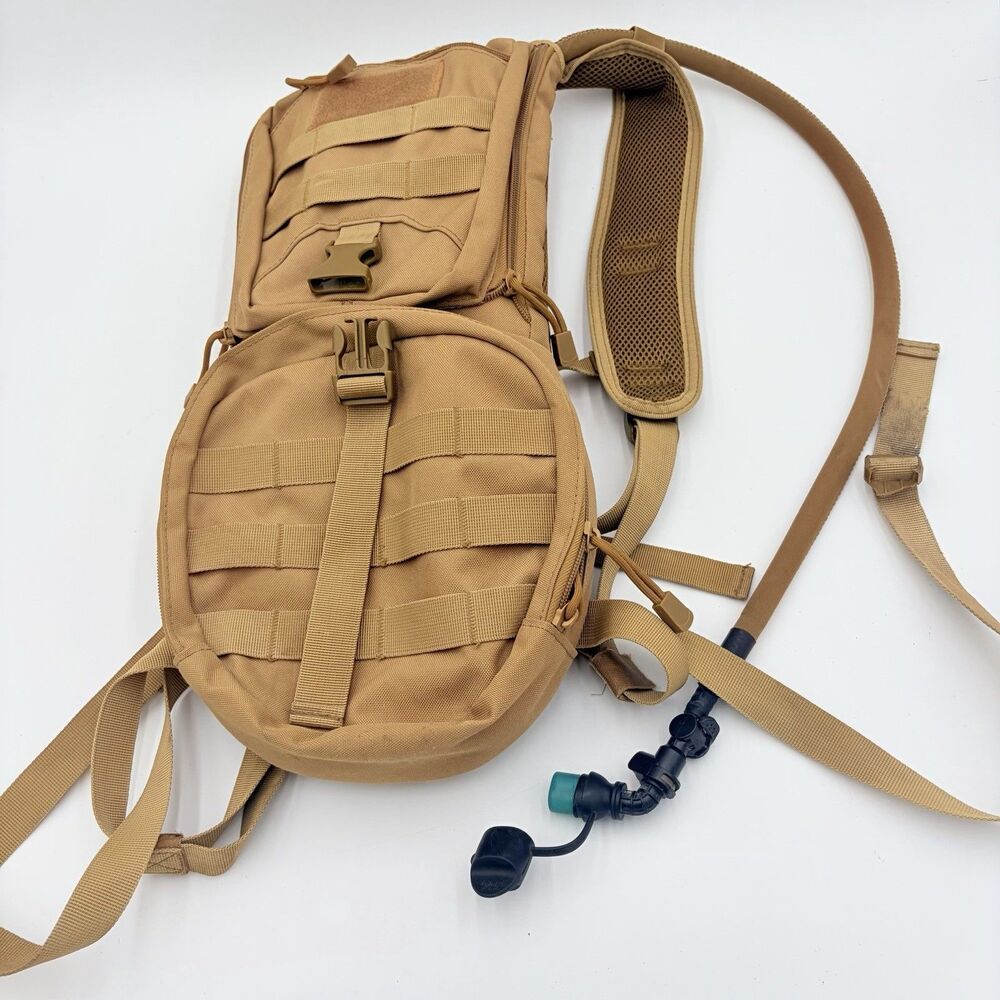 Tan MOLLE Hydration Backpack Water Bladder Tactical Day Pack Military Style